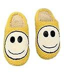 Damen-Slipper mit Smiley-Gesicht, Retro, Smiley-Gesicht, flauschig, Damen-Slipper, Kunstfell, Hausschuhe, warme Hausschuhe, gelb, 39/40 EU