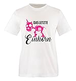 Comedy Shirts - Das letzte Einhorn - Skelette - Mädchen T-Shirt - Weiss/Schwarz-Pink Gr. 110/116