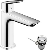 hansgrohe Waschtischarmatur Logis, Wasserhahn Bad mit Auslauf Höhe 110 mm, mit Zugstange, Badarmatur wassersparend, C