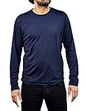 Woolday I Merino Longsleeve T-Shirt Herren Rundhals aus 100%, superfeiner Merinowolle I Stoff aus Deutschland, genäht in Portugal I Navy Blau I M