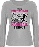 Handball Geschenk für Handballer - Echte Prinzessinnen tragen kein Kleid sondern EIN Handball Trikot - schwarz/Fuchsia - XXL - Grau meliert - Geschenk - BCTW071 - Langarmshirt D