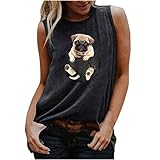 Damen-Tops, Shirt-Sale, Katzendruck, Rundhalsausschnitt, einfarbig, lockeres Oberteil, ärmelloses T-Shirt, übergroße, lockere Tunika, EU-Größe, Elegantes, gedrehtes Sweatshirt für D