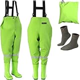 smartpeas wasserdichte Wathose für Kinder mit Gummi-Stiefel grün Größe 34/35 – ideale Anglerhose/Watthose für Kinder +Plus: 1x Sock