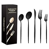 Besteck Set 4 Personen,20 teilig Besteck Schwarz inkl Tafelmesser,Tafelgabeln,Tafellöffel,Teelöffel, Salatgabel,Spülmaschinenfest (Matt Schwarz)