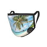 Ocean Decor Exotischer Strand in den Malediven mit Kristallwasser und Palmen auf dem Sand Tropische Dekoration Multi Black Edge Maske Stoffmask