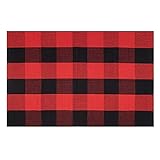 Daihuaer Baumwollleinen Karierte Schwarz-Weiß Karierte Bodenmatte Türmatte Küche Badezimmer Outdoor Porch Wäscherei Gewebte Teppich,Rot,150 * 200