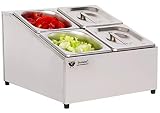 Beeketal 'BGN4-Duo' Edelstahl GN Aufsatzboard für 4 Gastronorm Behälter (zweireihig), Gastro Zutatenbehälter inkl. 4 Stück (GN) 1/6 Behälter mit Deckel, abgeschrägtes Gestell mit Anti-Rutsch Füß
