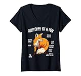 Damen Anatomy Of A Fox Tier Raubtier Grau Rot Polar Fennek Fuchs T-Shirt mit V
