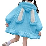 LOPILY Damen Plüsch Hase Pullover mit Kapuze Warm Lang Extrem Dick Wintermantel Übergangsjacke Winter Parka Mantel mit Kunstfellkapuze Winterjacke Einfarbig Kapuzen Winterparka Kleid (X3-Hellblau, S)
