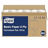 Tork 121206 Standard Papierwischtücher weiß für M2 Wischtuch Spender mit Innenabrollung – Wischtücher aus Papier 2-lagig & geprägt - 6 Rollen x 160 m, perforiert - 457 Tücher (20 x 35 cm) pro R