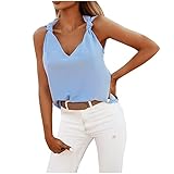 Dwevkeful Top Damen Sommer Sexy Ärmellos Shirt Crop Tops Damen Mode V-Ausschnitt Bluse Mode Camisole Tank Damen Tops Damen T-Shirt Damen Tank Tops Sommer Oberteile Shirts Einfarbig Basic Top