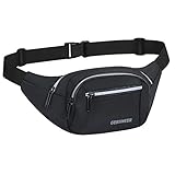 wasserdichte Bauchtasche Gürteltasche für Damen und Herren mit Reflektierender Streifen Hüfttasche für Running Laufen Joggen Wandern Reise Sport & alle Outdoor Aktivitäten (Schwarz#1)