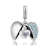 QWEV Asche Anhänger Haustier Urne Kette Mit Gravur Urnen Anhänger Edelstahl Engelsflügel Memorial Herz Schmuck Andenken Asche Urnenanhänger Geburtsstein Halskette - Ich Liebe Dich Urnen Schmuck