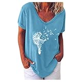 SNKSDGM Sommer Oberteile Damen Tshirt Damen V Ausschnitt Damen lässig V Hals T-Shirt Kurze Ärmel Brief drucken Bluse Tops Plus Größe B