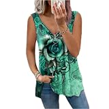 QWERD Damen Ärmellose Tunika Top Sommer Reißverschluss Tank Tops V-Ausschnitt Shirt Drucken Oversize Oberteil Causal T-Shirt Weste Bluse Basic Oberteile Tunika Lose Shirt Tops Große Größe S-5XL