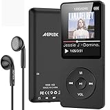 AGPTEK MP3 Player 16GB Bluetooth 5.0 mit Kopfhörer, 1.8 Zoll 70 Stunden Wiedergabezeit Digital Kinder MP3 Player FM Radio, bis 128G SD Karte, Schw