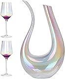 LIOYUHGTFY Dekanter Dekantierer Wein Dekanter U-förmiges Weindekanterglas 1200ML mit 2-Kristallbechern Kristallbunte Dekantergriffe Bleifreier Saftdekanter 929(Color:Default)