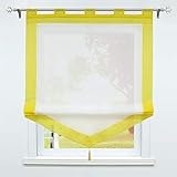 SCHOAL Raffrollo mit Schlaufen Transparente Raffgardine Landhaus Schlaufenrollo Gardinen Voile mit Quaste 1 Stück BxH 45x140cm Gelb