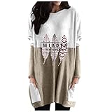 Damen Pullover Langarmshirt Rundhals Sweatshirt Pullover Damen großen Top Tshirt Oberteil Lose Taschennähte Langärmliges Top Langarm Bluse Casual Top Rundhals Hals T-Shirt Sw