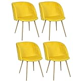 Set mit 2/4 Stühlen aus Samt, skandinavischer Stil, große Rückenlehne, Esszimmerstuhl, Füße aus Metall (gelb, 4)