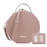 EVERMORE Handtasche Rund Umhängetasche Damen Crossbody Bag Frauen Tasche Kosmetik Henkeltasche Veganes Leder Mit Spiegel Abnehmbar Schultergurt Elegant Nude 23x8x22