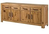 MASSIVMOEBEL24.DE | Glasgow - massives Sideboard naturfarben | Wildeiche | 200x45x85 | Softclose-Technik | 4 Türen - 4 Schubladen | Kommode Tv-Sideboard Wonhzimmer-Schrank