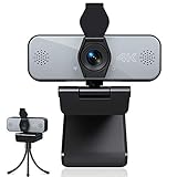 Webcam mit Mikrofon, UHD 4K Webcam, Streaming Kamera mit Abdeckung, Plug and Play PC Kamera für Live-Streaming, Videoanruf, Konferenz, Online-Kurs, Kompatibel mit Windows/Linux/