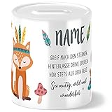 Boho Fuchs Kinder Spardose Personalisiert mit Namen Geschenke Geschenkideen für Mädchen zum Geburtstag Einschulung Taufe Geburt Sparschw