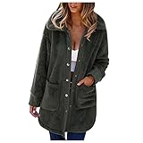 AFFGEQA Damen Dicker Plüschmantel warm im Herbst und Winter Einfarbiger Taschenmantel Jacke Wintermantel Warmer Mit Taschen Steppjacke O