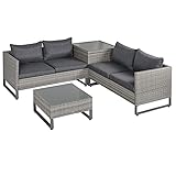 Outsunny 4-TLG. Luxus Polyrattan Gartengarnitur Gartenmöbel Garten-Set Sitzgruppe Loungeset Loungemöbel inkl. Aufbewahrungsbox und Beistelltisch Sitzkissen G