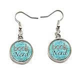 Buch-Nerd-Ohrstecker, Glas, Kunstdruck, Schmuck, Charm, Geschenke für Sie oder Ihn, Buchliebhaber, Lehrer, Bibliothekarin. D0050