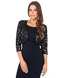 KRISP Damen Pailletten Bolero Schulterjacke Festliche Kurzjacke, Schwarz (7363), 44, (G7363-BLK-16)
