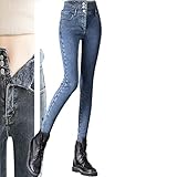 Fleece Jeans Damen,Damen Thermo-Leggings,Fleece GefüTterte Jeans Damen,Damen Thermo Leggings Winter GefüTtert,High Waist Sport Baumwolle Leggings Mit Tasche Thermo Leggings W