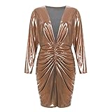 Mengove Winterkleid Damen Langarm Festlich Kleid Winter Damen Elegant Abendkleid Kurz Weihnachtskleid V Ausschnitt Partykleid Elastisch Blinkend Samtk