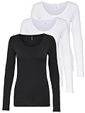 ONLY 3er Pack Damen Langarmshirt schwarz und weiß Langarm Basic Longsleeve Sommer aus 95% Baumwolle XS S M L XL 15209156 (3er Pack Farb Mix 2, M)