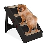 Relaxdays Hundetreppe 4 Stufen, kleine & große Hunde, Bett & Couch, Auto, Tiertreppe bis 100 kg, 49x39x61 cm, schw