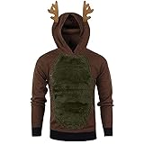 UOWEG Hoodies für Männer Xmas Hoody Feather Hooded Pullover Herren Weihnachten Kontrastfarbe 3D Bluse Top Herbst Winter Sweatshirts (02 Green, XXL)