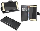 ENERGMiX Elegante Buch-Tasche Hülle kompatibel mit ZTE Blade A452 in Schwarz Leder Optik Wallet Book-Style Cover S