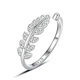 Gualiy Ring 925 Silber Verstellbar, Verlobungsring Damen, Blatt mit Cubic Zirkonia Ring 925 Silber Größe Verstellb