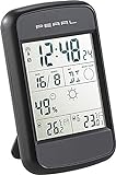 PEARL Funkuhr mit Thermometer: Digitale Wetterstation FWS-90 mit Funkuhr, Weckalarm & Wetterprognose (Thermometer mit Außenfühler)
