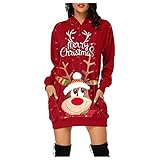 Weihnachtskleid Damen Große Größen Weihnachten Jumperkleid mit Rentier Gedruckt Weihnachten Sweatkleider Abendkleid Xmas Ausgestellte Wickelkleid Minikleid Christmas Partykleid Winterkleid Outw