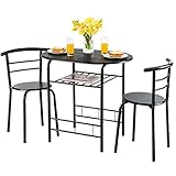 COSTWAY 3TLG. Küchenbar, Bartisch & 2 Barhocker, Küchentheke mit Ablage, Bartresen, Küchentisch, Tresentisch, Küche Sitzgruppe für Bar, Wohnzimmer, Garten und Terrasse (Voll schwarz)