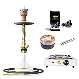 RMAN® Shisha Set, 66cm Hookah Aluminium Wasserpfeife Komplett mit Shisha Kohleanzünder Naturkohle Dampfsteine Kaminkopf Zange G