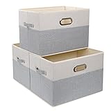 DIMJ 3 Stück Aufbewahrungsboxen Stoff, Faltbare Aufbewahrungskiste mit Griff, Groß Aufbewahrungskorb für Kleiderschrank, Kleidung, Bücher, Spielzeug (Beigegrau)