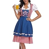 Blau Rose Dirndl Damen Plaid Midi Trachtenkleid Oktoberfest TrachtenrockTrachtenmode Kleid Schürze Dirndlbluse Schürze Teilig Oktoberfest Weihnachten Halloween Kostüm Vintage Mittelalter Kleidung