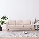 Ausla 3-Sitzer-Sofa, skandinavisches Design, mit 3 Rückenkissen und 3 Sitzkissen, für Wohnzimmer, kleine Räume, 168 x 70 x 73 cm, cremefarb