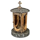 Vershy Grablaterne Bronze mit Granit Sockel dunkel Impala Grabschmuck Stilvolle Granitlaterne Elegant Granit Black Höhe 28 cm/Ø 15 cm Grablampe Grablicht Grab