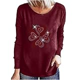 Trendige Oberteile Damen Lässiges Liebes Herz Motiv T Shirt Pulli Tops mit Rundhalsausschnitt und Langen Ärmeln Frühling Herbst Langarmshirts Basic All Match B