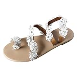 Geilisungren Sandalen Damen Sommer Flach Toe Perle Böhmische Atmungsaktive bequeme Strandschuh leichte römische Sandalen Strandschuhe Abendschuhe Flip Flop