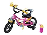 Zapf Creation 830024 BABY born Fahrrad- pinkes Puppenfahrrad für 43 cm Puppen mit gelben Schutzblechen, beweglichen Rädern mit Stollenprofil, Gurtsystem, Hupe, Blinklicht und Trink